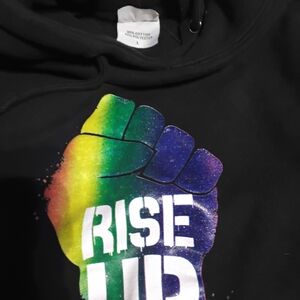 Kids Black Hoodie with Rainbow Fist Design
